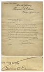 Thomas Edison Letter Signed Regarding Work Done by MIT to obtain unbiased data as to the merits of Automobile Trucks of various kinds